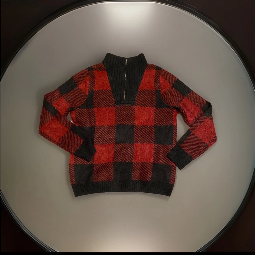 Croft & Barrow Women’s Winter Sweater Size M Zip Turtle Neck Pullover Red Black